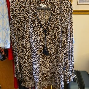 Crown & Ivy Leopard Print Blouse With Tassel Tie